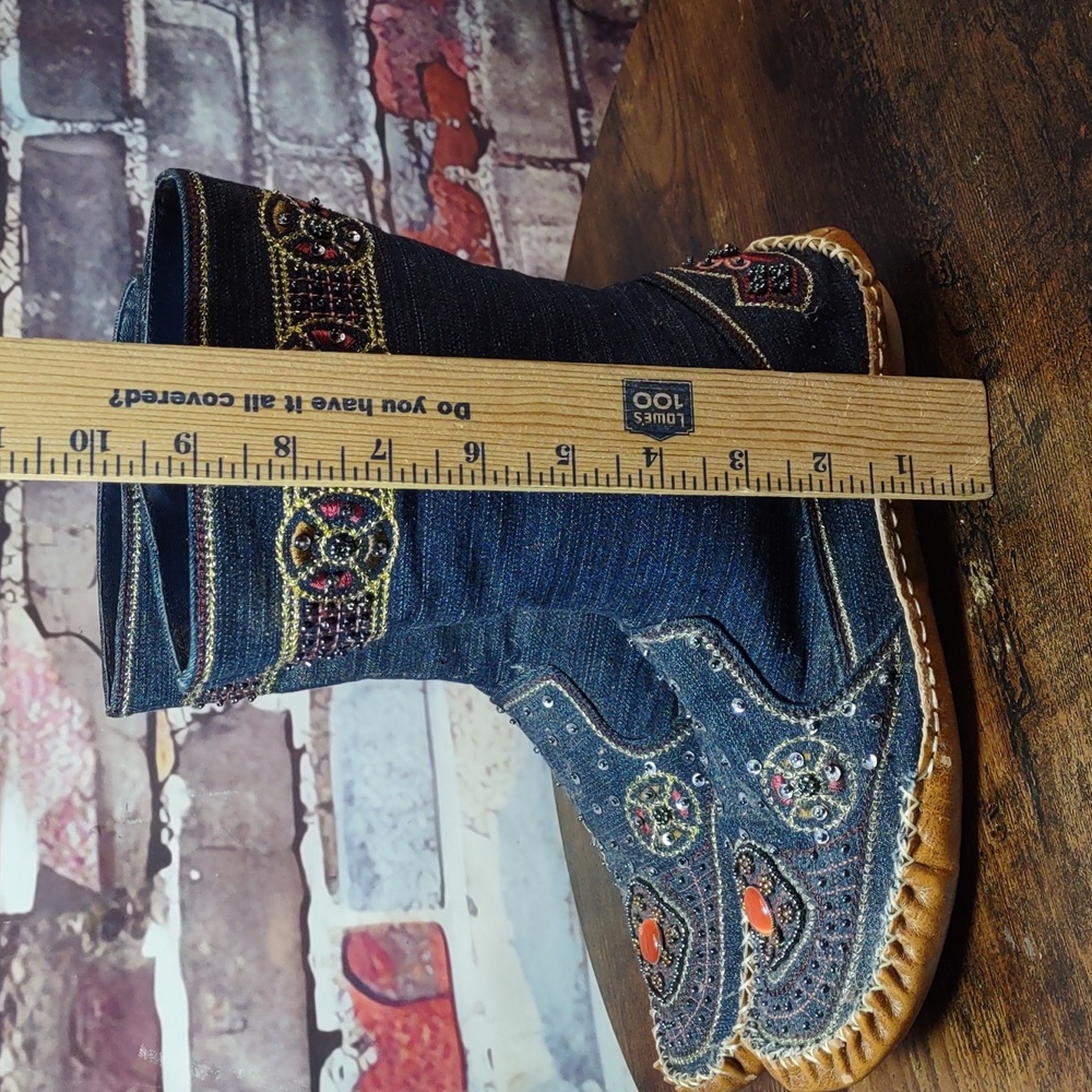 Bamboo Embellished Denim Moccasin Style Ankle Boots - Picture 16 of 16